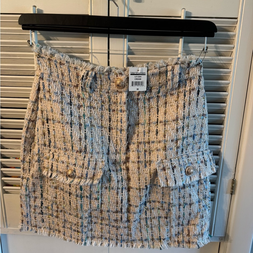 Bloomingdale's Tweed Mini Skirt - Cream and Gray